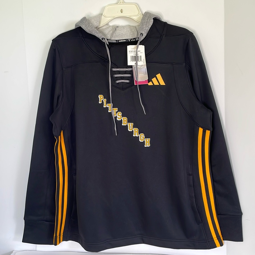 Adidas XL Pittsburgh Penguins Refresh Skate Lace Pullover Hoodie NWT Hockey - Picture 1 of 9